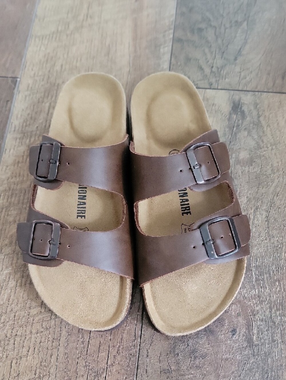 Cushionaire Women’s Brown Double-Buckle Slide Sandals - Picture 2 of 3
